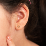 Sparkling Plumeria Flower Gold Stud Earringslower Gold Stud with Cubic Zicron - Image 2