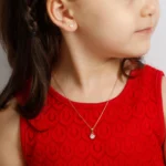 Classic Round Gold and Zircon Set of Pendent with Chain and Stud Earrings - Image 2