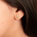 Sparkling Crescent Gold Stud Earrings with Cubic Zicron - Image 2