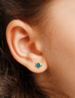 Elegant Flower Gold Stud Earrings with Turquoise Stone - Image 2