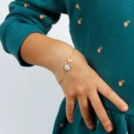 Two White Crescents and Stars 18 Gold Chain Bracelet - Image 2