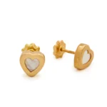 Mothers Heart Gold Stud Earrings with Mother Pearl