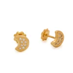 Sparkling Crescent Gold Stud Earrings with Cubic Zicron