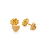 Shining Heart Gold Stud Earrings with Zicronia