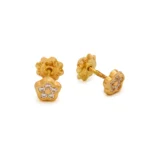 Sparkling Plumeria Flower Gold Stud Earringslower Gold Stud with Cubic Zicron