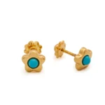 Elegant Flower Gold Stud Earrings with Turquoise Stone