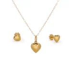 Simple Heart Shaped Gold Set of Stud Earrings and Pendent with Chain
