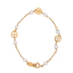 Triple Flowers Gold Bracelet with Fresh Water Pearls