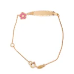 Pink Flower Gold Chain Bracelet with Customized Engraving