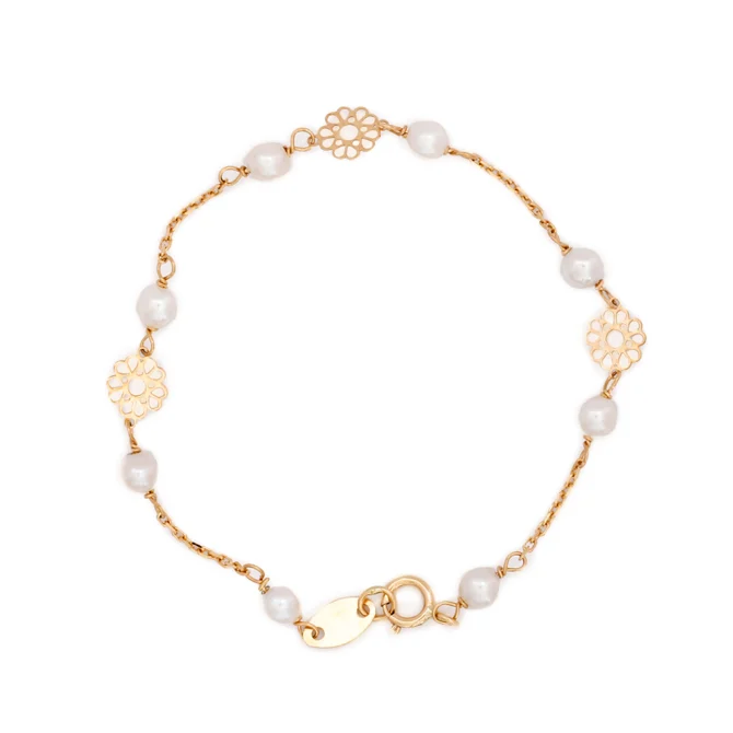 3 flowers bracelet pearls