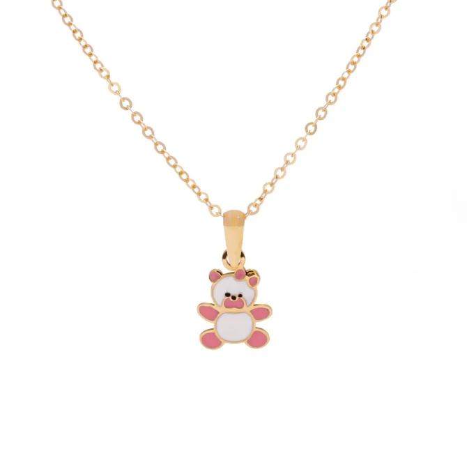 pink teddy shaped 18k gold necklace